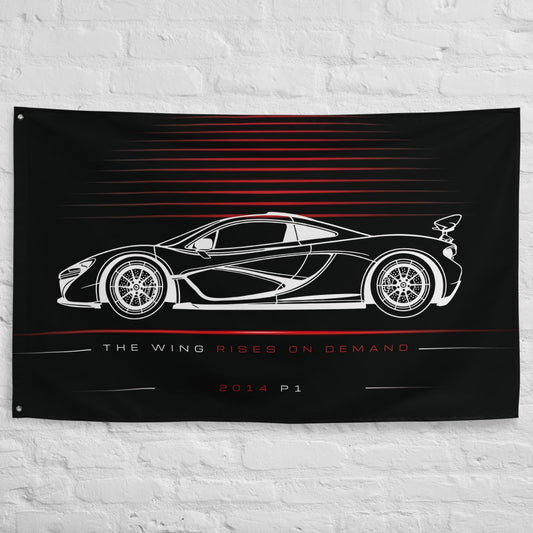 McLaren P1 Supercar II 2014 car silhouette flag - White Brick Wall