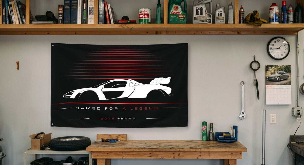 McLaren Senna 2018 car silhouette flag - Garage Workbench