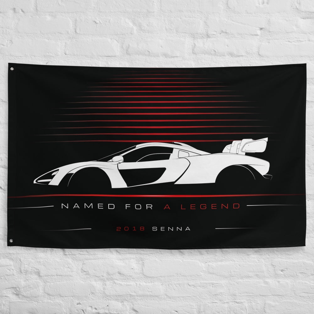 McLaren Senna 2018 car silhouette flag - White Brick Wall