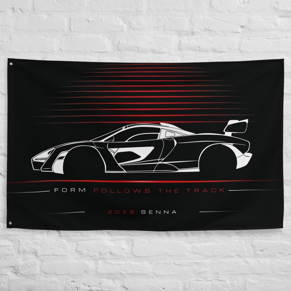 McLaren Senna 2019 car silhouette flag - White Brick Wall