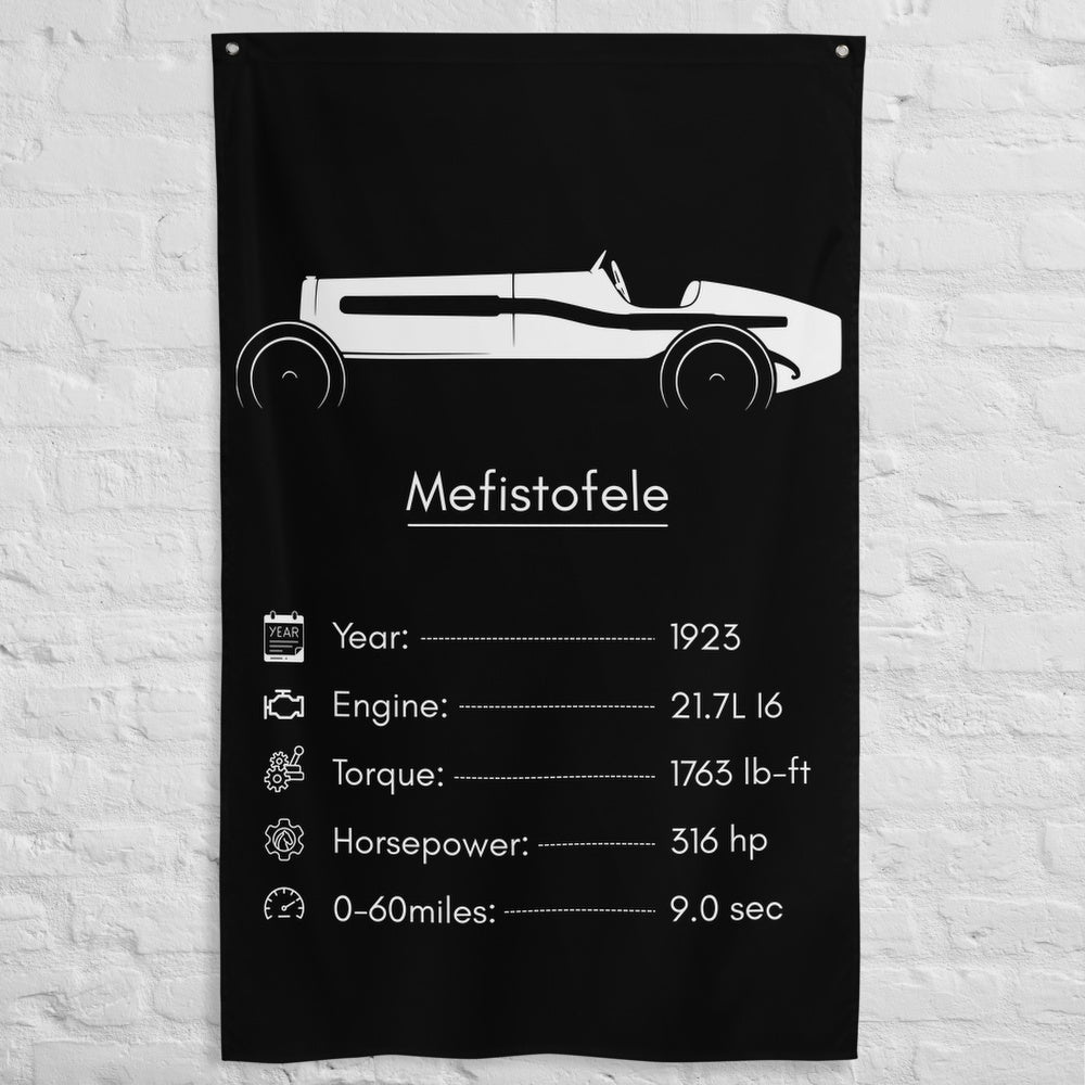 Fiat Mefistofele 1923 car silhouette spec flag - White Brick Wall