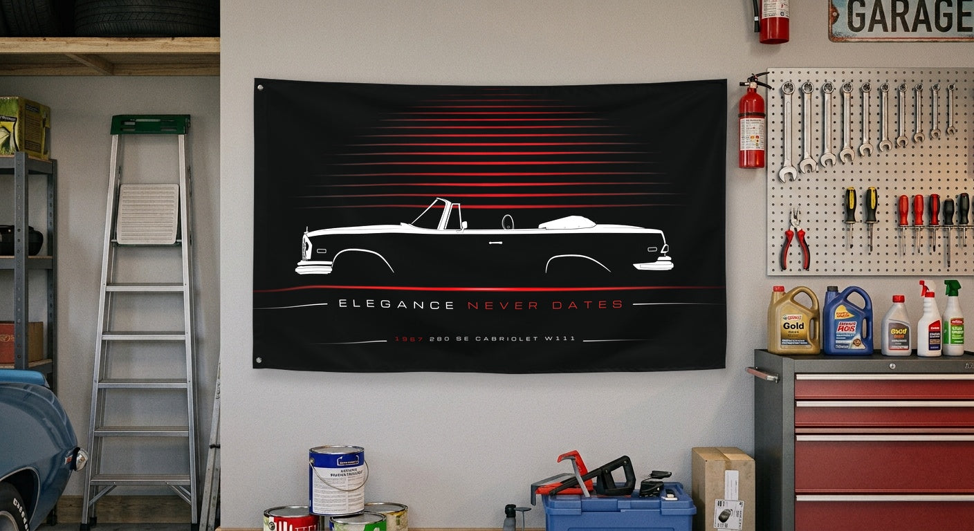 Mercedes 280 SE Cabriolet W111 1967 car silhouette flag - Garage Wall