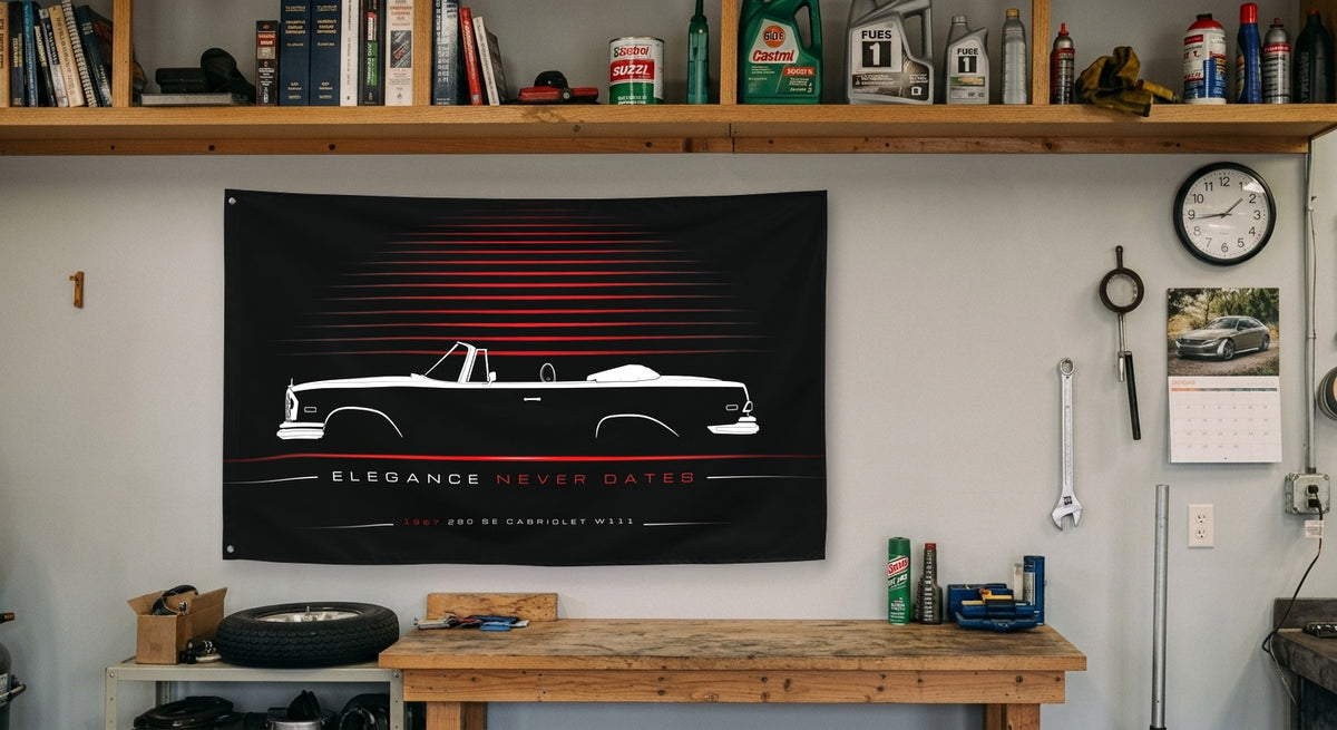 Mercedes 280 SE Cabriolet W111 1967 car silhouette flag - Garage Workbench