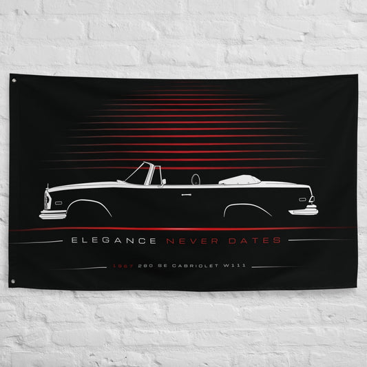 Mercedes 280 SE Cabriolet W111 1967 car silhouette flag - White Brick Wall