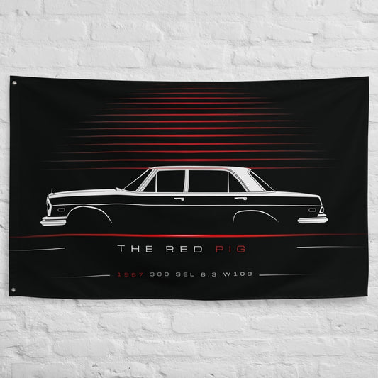 Mercedes 300 SEL 6.3 W109 1967 car silhouette flag - White Brick Wall