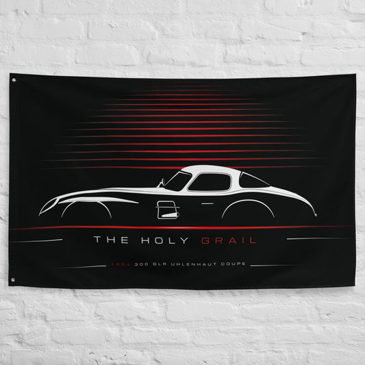 Mercedes 300 SLR Uhlenhaut Coupe W196 1954 car silhouette flag - White Brick Wall