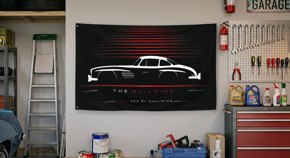 Mercedes 300 SL Gullwing 1954 car silhouette flag - Garage Wall