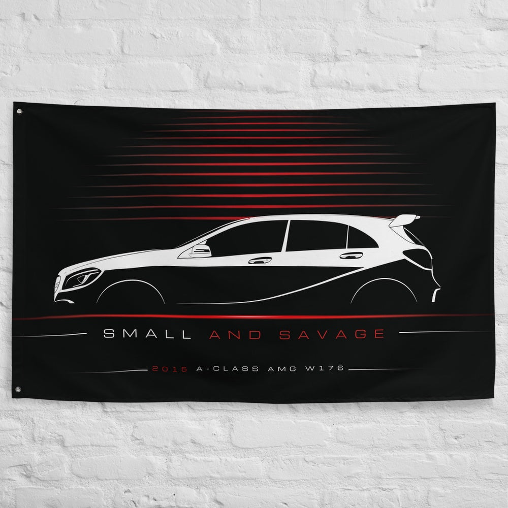 Mercedes A-Class AMG W176 2015 car silhouette flag - White Brick Wall