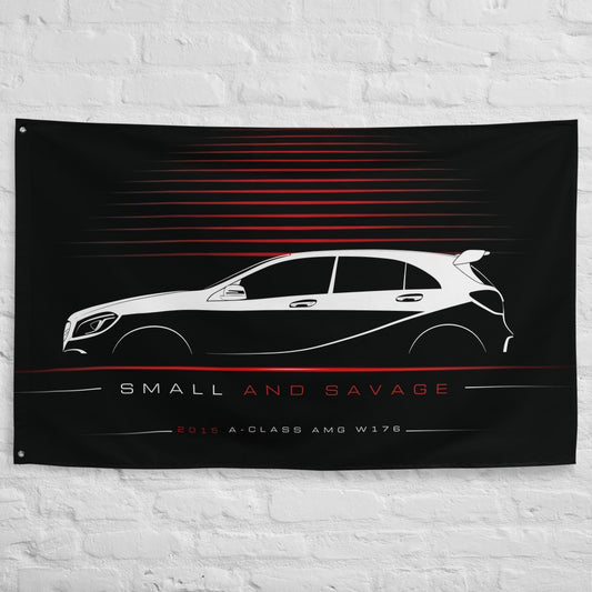 Mercedes A-Class AMG W176 2015 car silhouette flag - White Brick Wall