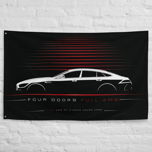 Mercedes AMG GT 4-Door Coupe X290 2020 car silhouette flag - White Brick Wall