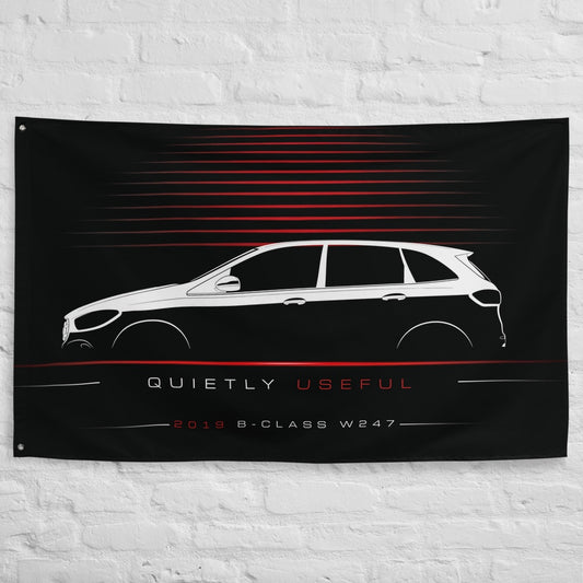 Mercedes B-Class W247 2019 car silhouette flag - White Brick Wall