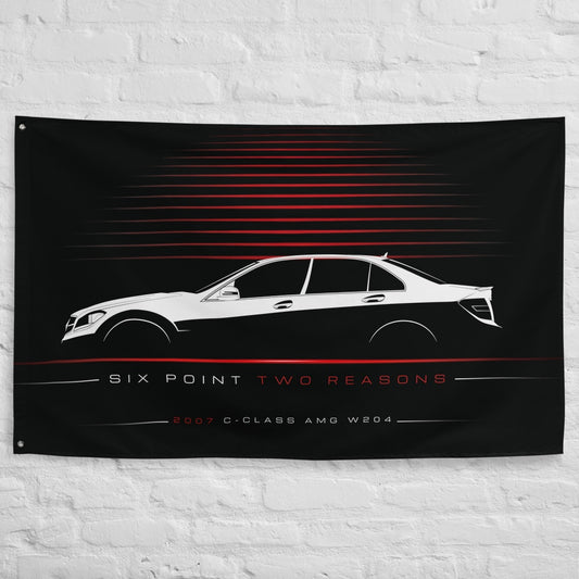 Mercedes C-Class AMG W204 2007 car silhouette flag - White Brick Wall
