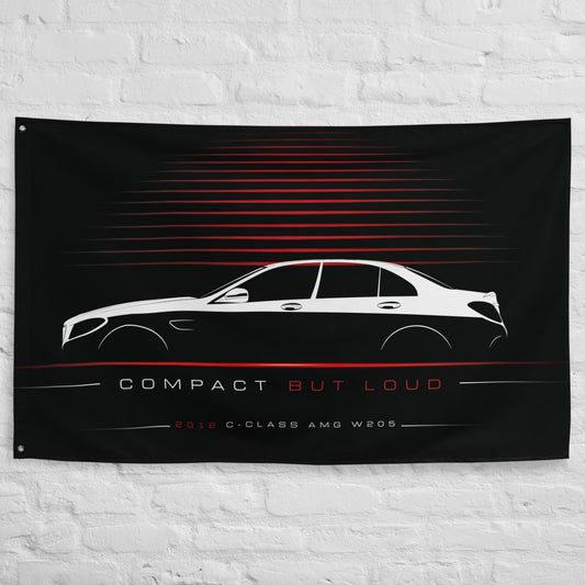 Mercedes C-Class AMG W205 2018 car silhouette flag - White Brick Wall
