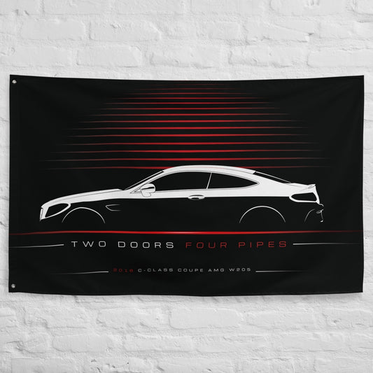 Mercedes C-Class Coupe AMG W205 2018 car silhouette flag - White Brick Wall