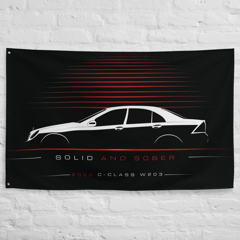 Mercedes C-Class W203 2000 car silhouette flag - White Brick Wall