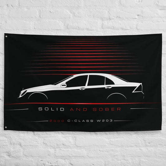 Mercedes C-Class W203 2000 car silhouette flag - White Brick Wall