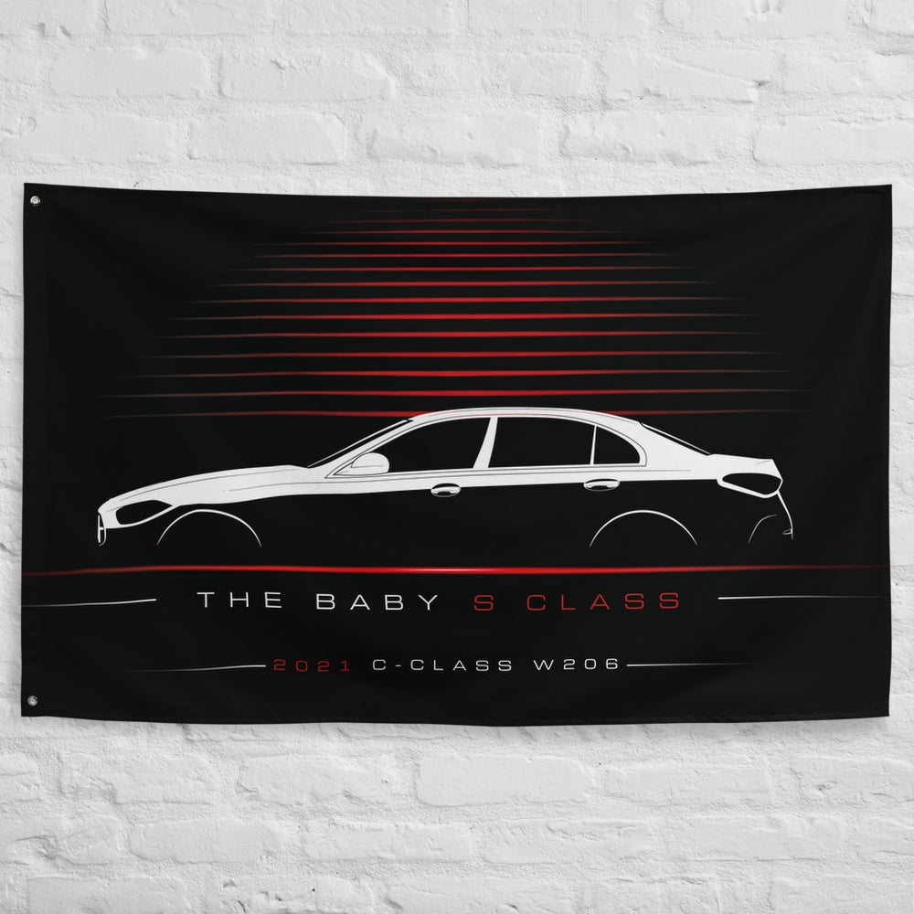Mercedes C-Class W206 2021 car silhouette flag - White Brick Wall
