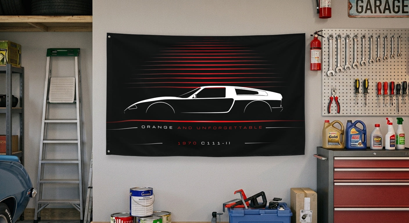 Mercedes C111-II 1970 car silhouette flag - Garage Wall