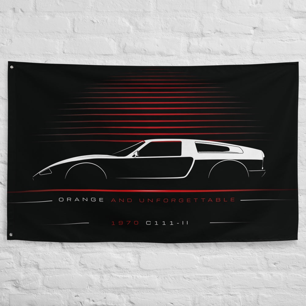 Mercedes C111-II 1970 car silhouette flag - White Brick Wall