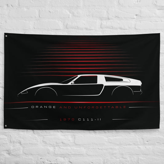 Mercedes C111-II 1970 car silhouette flag - White Brick Wall