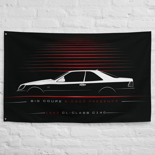 Mercedes CL-Class C140 1992 car silhouette flag - White Brick Wall