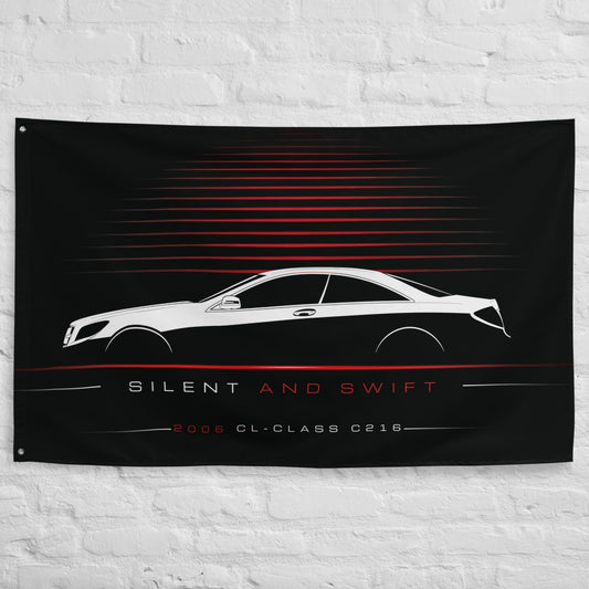 Mercedes CL-Class C216 2006 car silhouette flag - White Brick Wall