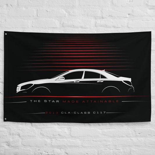 Mercedes CLA-Class C117 2013 car silhouette flag - White Brick Wall