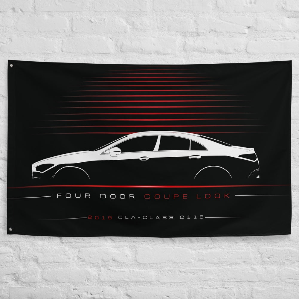 Mercedes CLA-Class C118 2019 car silhouette flag - White Brick Wall