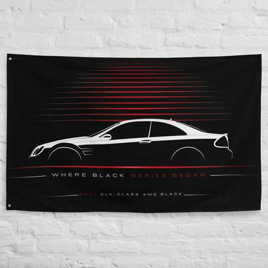 Mercedes CLK-Class AMG Black Series W209 2007 car silhouette flag - White Brick Wall