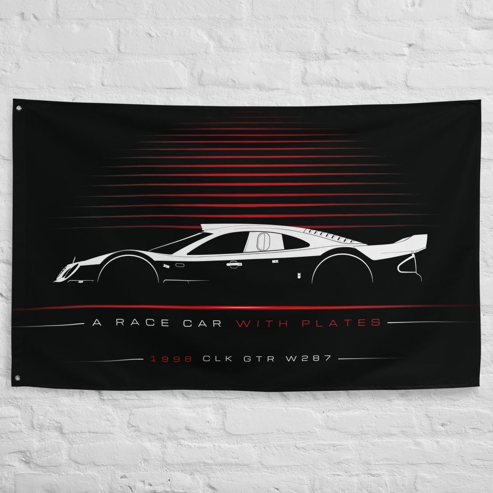 Mercedes CLK GTR W287 1998 car silhouette flag - White Brick Wall