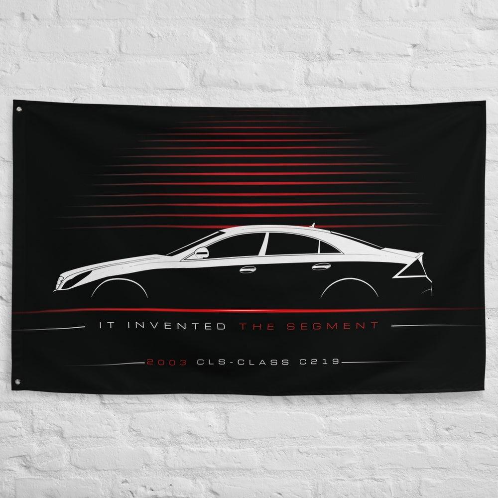 Mercedes CLS-Class C219 2003 car silhouette flag - White Brick Wall