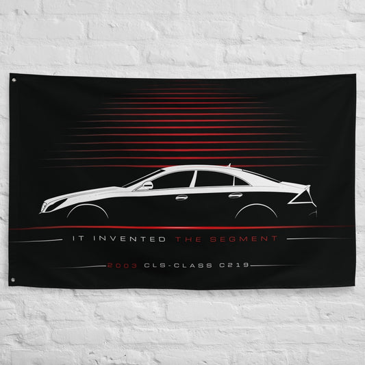 Mercedes CLS-Class C219 2003 car silhouette flag - White Brick Wall