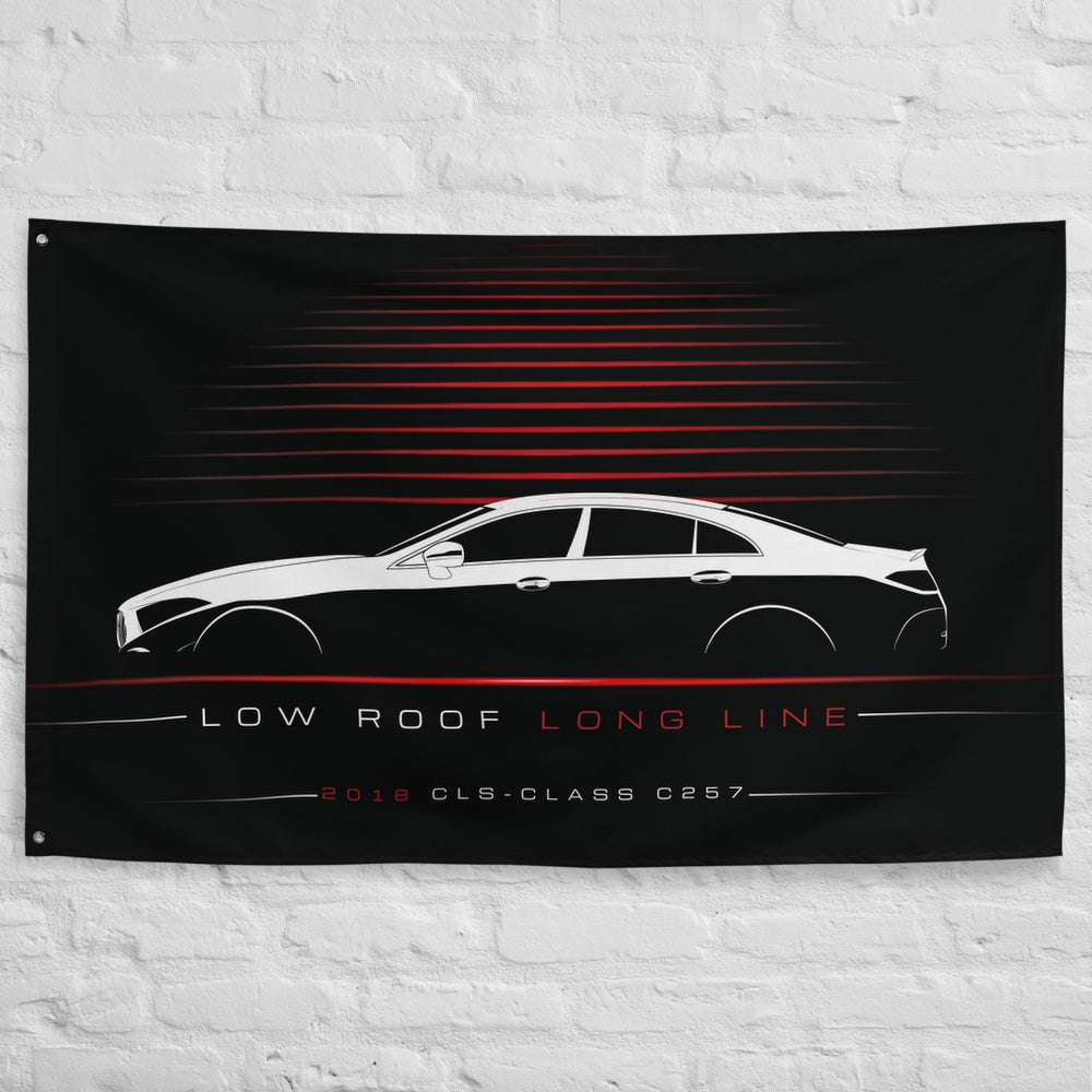 Mercedes CLS-Class C257 2018 car silhouette flag - White Brick Wall