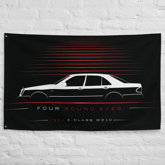 Mercedes E-Class W210 1994 car silhouette flag - White Brick Wall