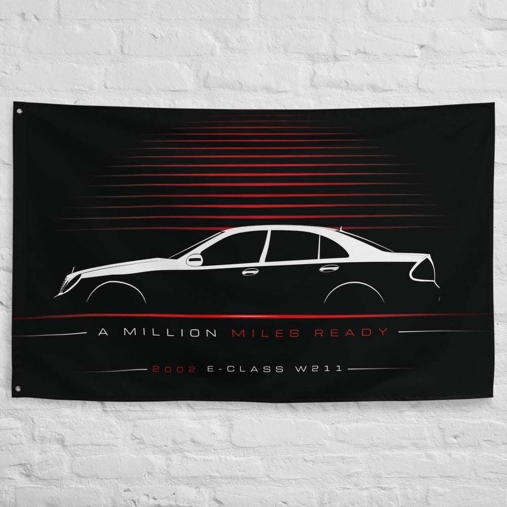 Mercedes E-Class W211 2002 car silhouette flag - White Brick Wall