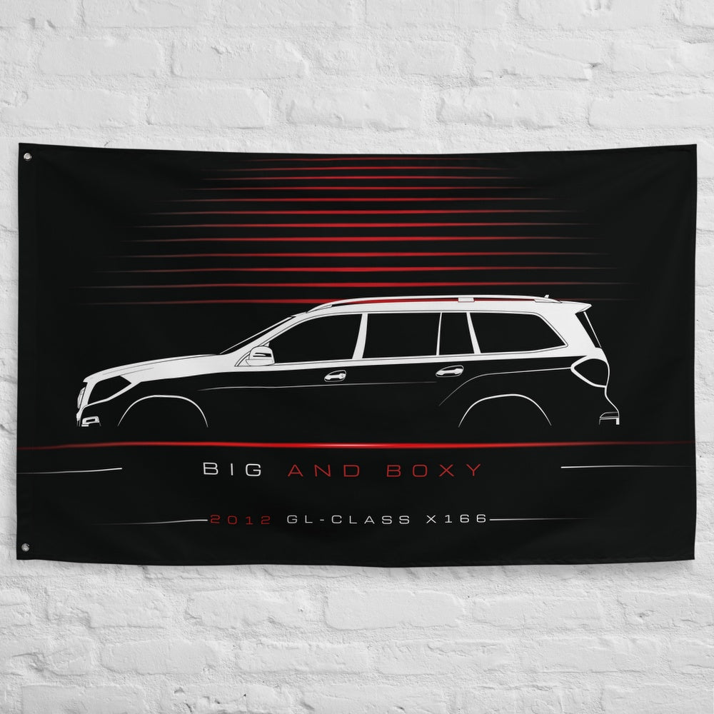 Mercedes GL-Class X166 2012 car silhouette flag - White Brick Wall