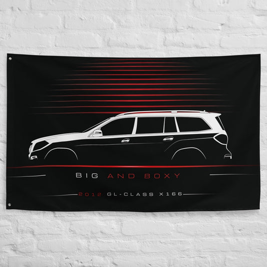 Mercedes GL-Class X166 2012 car silhouette flag - White Brick Wall