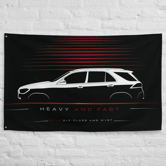 Mercedes GLE-Class AMG W167 2019 car silhouette flag - White Brick Wall