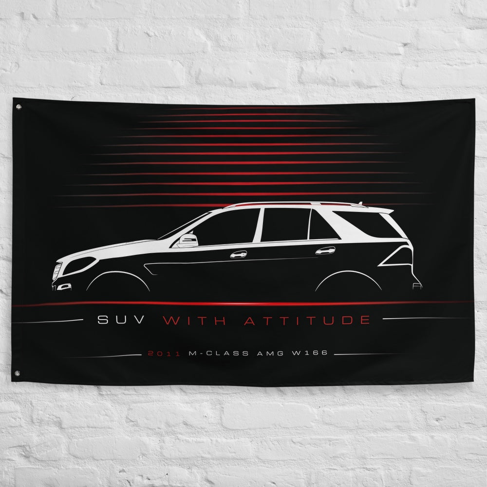 Mercedes M-Class AMG W166 2011 car silhouette flag - White Brick Wall