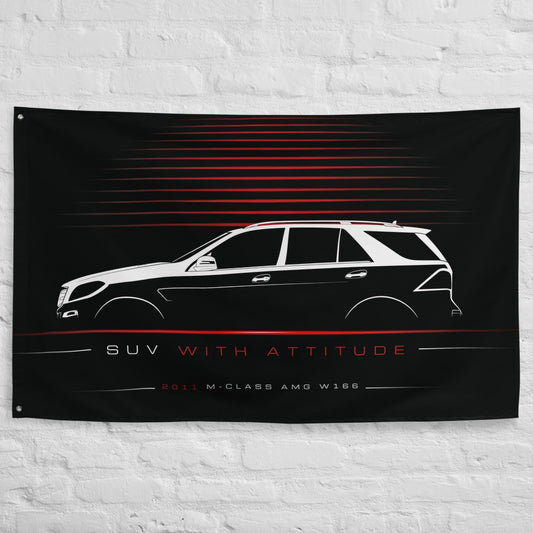 Mercedes M-Class AMG W166 2011 car silhouette flag - White Brick Wall