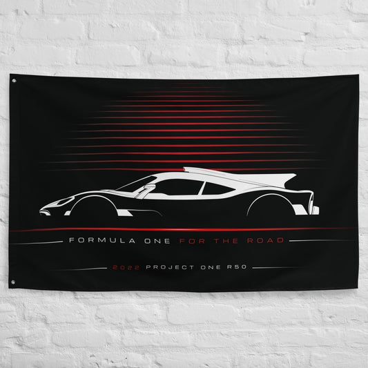 Mercedes Project One R50 2022 car silhouette flag - White Brick Wall