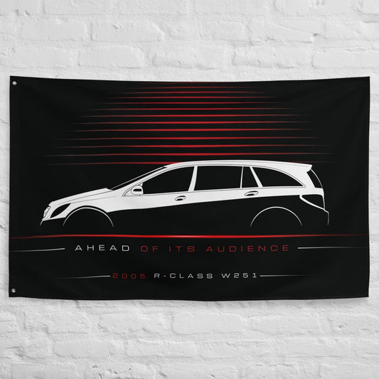Mercedes R-Class W251 2005 car silhouette flag - White Brick Wall