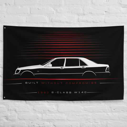 Mercedes S-Class W140 1990 car silhouette flag - White Brick Wall
