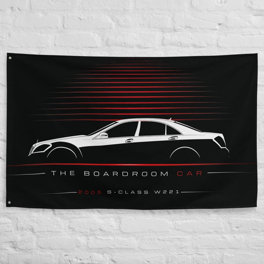 Mercedes S-Class W221 2005 car silhouette flag - White Brick Wall