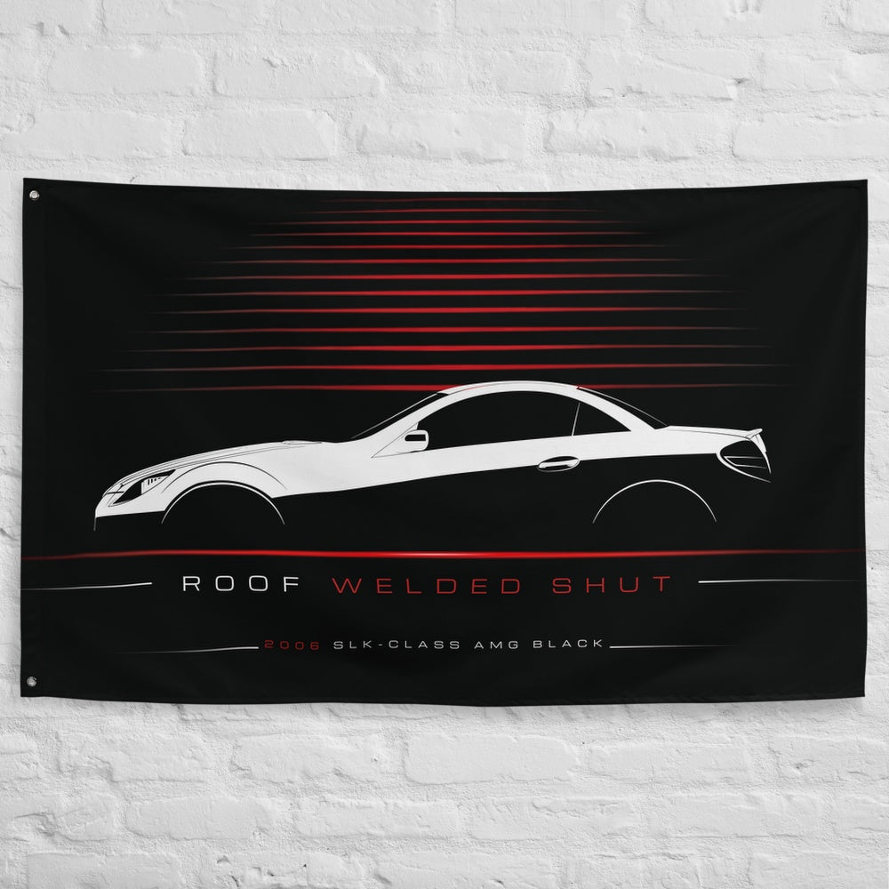 Mercedes SLK-Class AMG Black Series R171 2006 car silhouette flag - White Brick Wall