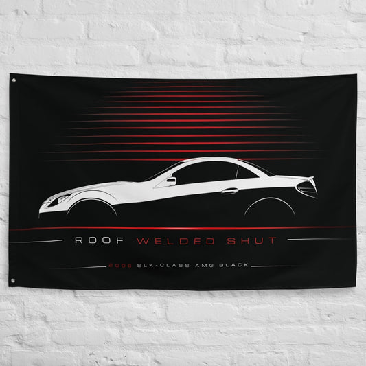 Mercedes SLK-Class AMG Black Series R171 2006 car silhouette flag - White Brick Wall