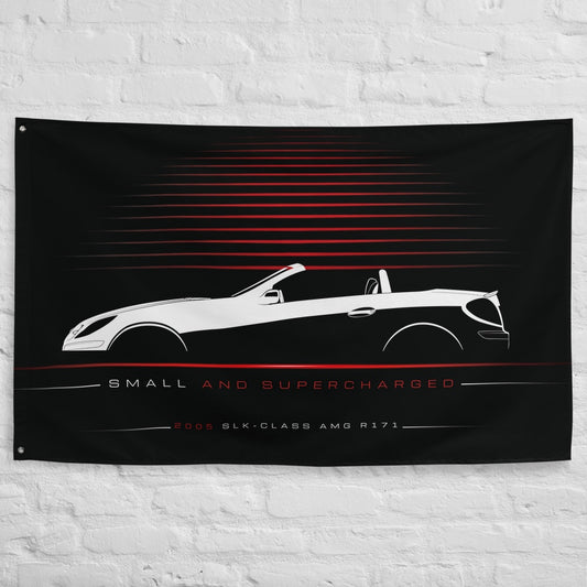Mercedes SLK-Class AMG R171 2005 car silhouette flag - White Brick Wall