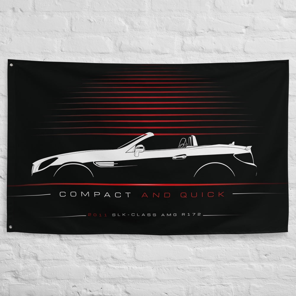 Mercedes SLK-Class AMG R172 2011 car silhouette flag - White Brick Wall