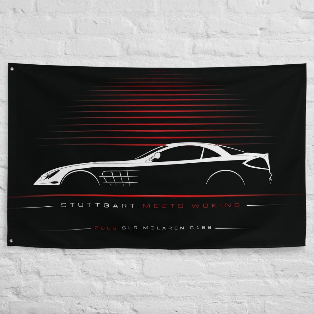 Mercedes SLR McLaren C199 2003 car silhouette flag - White Brick Wall