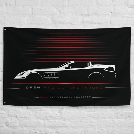 Mercedes SLR McLaren Roadster R199 2003 car silhouette flag - White Brick Wall